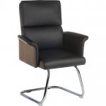 Elegance Medium Backed Visitor Chair in Supple Black Leather Look Upholstery with Contrasting Chocolate Cross-woven Accent Fabric