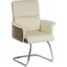 Elegance Medium Backed Visitor Chair in Supple Cream Leather Look Upholstery with Contrasting Chocolate Cross-woven Accent Fabric 6959CRE