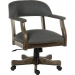 Teknik Office Captain Grey Executive traditional study chair in grey fabric with driftwood finish on arms and five star base and matching padded armre 6983