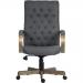 Teknik Office Warwick Grey Fabric Traditional Button Back Chair with driftwood effect arms and base.