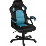 Kyoto Gaming chair in Blue PU & PVC covered contrasting materials with fixed padded arms, racing style backrest design 6995