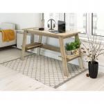 This image shows a Teknik Home Office Desk with a Baylor Trestle style in a Sonoma Oak effect finish. The desk features a sleek, modern design with clean lines and a spacious work surface. Its warm, natural wood finish adds a touch of elegance to any office space.