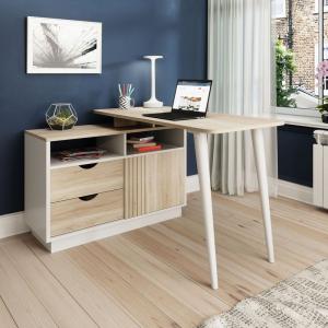 Teknik Office Bridge Desk in Sonoma Oak Effect Finish & White