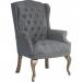 This image features a stylish grey fabric guest chair from Sofas Teknik Office. It has a traditional button tufted design for a touch of luxury. Perfect for adding extra seating in any office or waiting room.