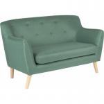 Teknik Office Skandi 2 seater sofa in ocean green fabric, button detailed back and wooden feet 7981