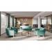 Teknik Office Skandi 2 seater sofa in ocean green fabric, button detailed back and wooden feet 7981