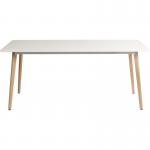 Teknik Office Skandi Rectangular Table in White with wipe clean top, beech legs and easy self assembly 8100