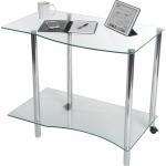 Teknik Office Ice Light Tempered Glass Shaped Workstation with Solid Bottom Shelf