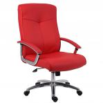 Teknik Office Hoxton Red Leather Faced Executive Chair Matching Padded Armrests and Chrome Five Star Base