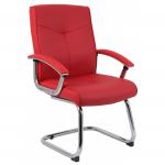 Teknik Office Hoxton Red Bonded Leather Cantilever Chair with matching padded armrests and chrome frame. 8510MSLF01