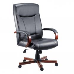 Cheap Stationery Supply of Teknik Office Kingston Black Executive Bonded Leather Chair Mahogany Effect Arms and Five Star Base Office Statationery