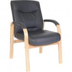 Teknik Office Kingston Black Visitor Bonded Leather Chair With Light Oak Effect Arm Frame