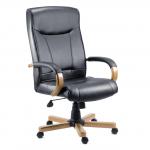 Teknik Office Kingston Black Executive Bonded Leather Chair With Light Oak Effect Arms and Five Star Base 8512HLW