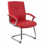 Teknik Office Hoxton Red Leather Faced Cantilever Chair Matching Padded Armrests and Chrome Frame