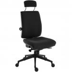 Teknik Office Ergo Plus Black Fabric 24 Hour Chair Headrest And Black Ultra Pyramid Base Rated up to 24 Stone Optional Arm Rests
