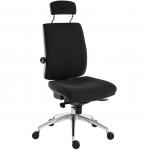 Teknik Office Ergo Plus Black Fabric 24 Hour Chair With Headrest Aluminium Pyramid Base Rated up to 24 Stone Optional Arm Rests