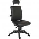 Teknik Office Ergo Plus Black Leather Look 24 Hour Chair Headrest Standard Black Nylon Base Rated up to 24 Stone Optional Arm Rests