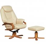 Teknik Office Atlanta Cream Luxury Recliner Chair With Cherry Base Arms And Matching Footstool