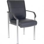 Teknik Office Greenwich Black Leather Faced 4 Legged Reception Chair With Sturdy Nylon Armrests