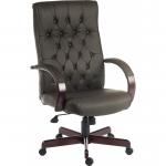 Teknik Office Warwick Brown Bonded Leather Traditional Button Back Chair Matching Mahogany Effect Arms Base B8501BN