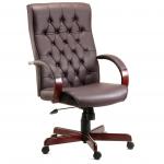 Teknik Office Warwick Burgundy Bonded Leather Button Back Chair Matching Mahogany Effect Arms And Base