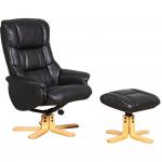 Teknik Office Chicago Black Luxury Recliner Chair With Natural Base and Matching Footstool