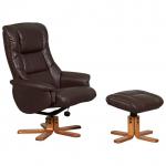Teknik Office Chicago Nut Brown Luxury Recliner Chair With Cherry Base and Matching Footstool
