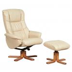 Teknik Office Chicago Cream Luxury Recliner Chair With Cherry Base and Matching Footstool