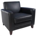 Teknik Office Newport Black Leather Faced Reception Armchair With Wooden Feet