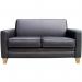 Teknik Office Newport Black Leather Faced Reception 2 Seater Sofa With Wooden Feet N3562