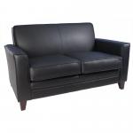 Teknik Office Newport Black Leather Faced Reception 2 Seater Sofa With Wooden Feet N3562