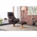 Denver Recliner Brown Leather Look with Swivel Recline Function Stylish Natural Wood Five Star Base and Matching Footstool
