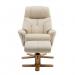Denver Recliner Cream Leather Look with Swivel Recline Function Stylish Natural Wood Five Star Base and Matching Footstool