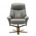 Denver Recliner Grey Leather Look with Swivel Recline Function Stylish Natural Wood Five Star Base and Matching Footstool ZRDENVERGREY