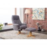 Denver Recliner Greystone Fabric with Swivel Recline Function Stylish Natural Wood Five Star Base and Matching Footstool ZRDENVERGREYSTON