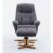 Denver Recliner Greystone Fabric with Swivel Recline Function Stylish Natural Wood Five Star Base and Matching Footstool ZRDENVERGREYSTON