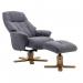 Denver Recliner Greystone Fabric with Swivel Recline Function Stylish Natural Wood Five Star Base and Matching Footstool ZRDENVERGREYSTON
