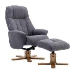 Denver Recliner Greystone Fabric with Swivel Recline Function Stylish Natural Wood Five Star Base and Matching Footstool