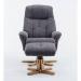 Denver Recliner Greystone Fabric with Swivel Recline Function Stylish Natural Wood Five Star Base and Matching Footstool