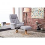 Denver Recliner Light Grey Fabric with with Swivel Recline Function Stylish Natural Wood Five Star Base and Matching Footstool ZRDENVERLIGHTGRE