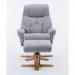 Denver Recliner Light Grey Fabric with with Swivel Recline Function Stylish Natural Wood Five Star Base and Matching Footstool ZRDENVERLIGHTGRE