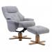 Denver Recliner Light Grey Fabric with with Swivel Recline Function Stylish Natural Wood Five Star Base and Matching Footstool ZRDENVERLIGHTGRE