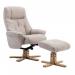 Denver Recliner Oatmeal Fabric with Swivel Recline Function Stylish Natural Wood Five Star Base and Matching Footstool ZRDENVEROATMEAL