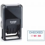 Trodat Printy Dater 4750L Self-inking Stamp (39 x 23mm) - This stamp carefully prints the word 'CHECKED' in red and blue ink, perfect for office use.