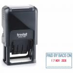 Trodat Printy Dater 4750L Self-inking Stamp (39 x 23mm) - This stamp prints the word PAID BY BACS ON in red and blue ink, perfect for office use.
