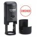 Trodat Printy 46019 Self-inking stamp - This stamp creates a circular impression featuring the word CHECKED in red ink, perfect for office use. 54292