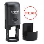 Trodat Printy 46019 Self-inking stamp - This stamp creates a circular impression featuring the word 'CHECKED' in red ink, perfect for office use.