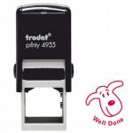 Trodat Classmates Education Stamp - Perfect for in the classroom, this self-inking stamp features the phrase 'WELL DONE' alongside the image of a dog.