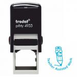 Trodat Classmates Education Stamp - For in the classroom, this self-inking stamp features the phrase 'TEACHER ASSISTED WORK' and the image of a pencil