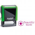 Trodat Classmate Printy 4911 Self-inking Stamp. This stamp features the phrase 'Beautiful Work', perfect for in the classroom.